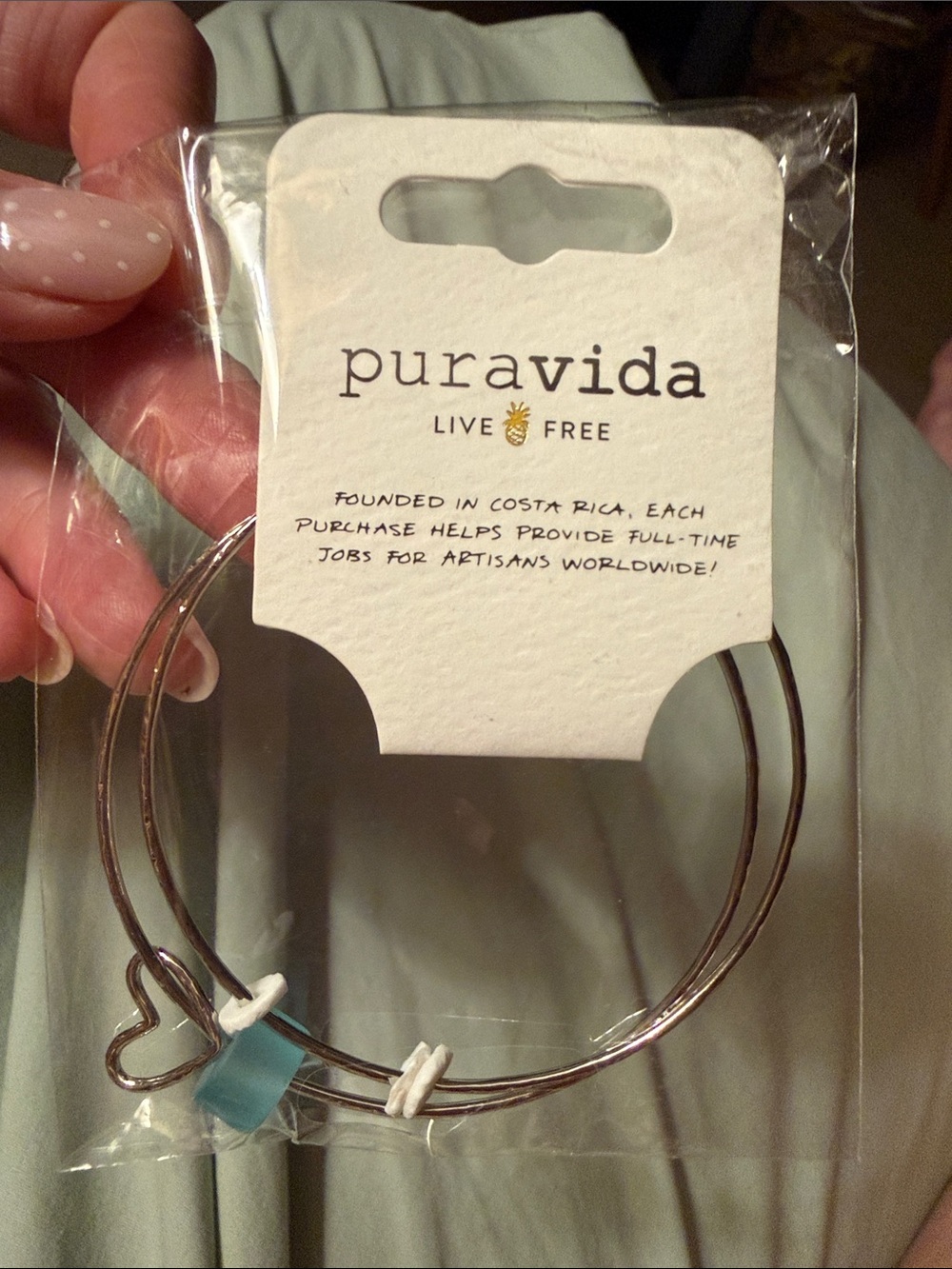 Pura Vida Rose Gold Double Bangle Set with Heart Charm